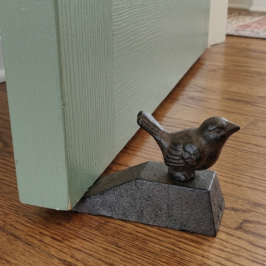 Bird Doorstop Cast Iron Angled Metal Base Antiqued Rustic Brown Finish Decor