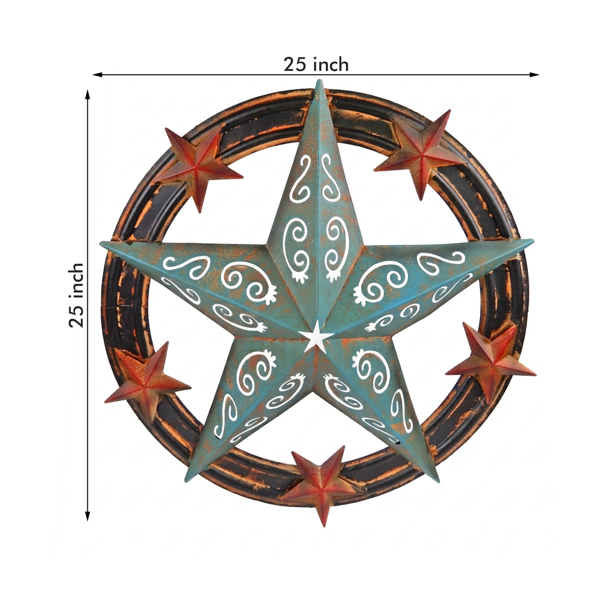 Large Metal Barn Star Wall Decor Filigree Turquoise Red Rust Accents 25 inch