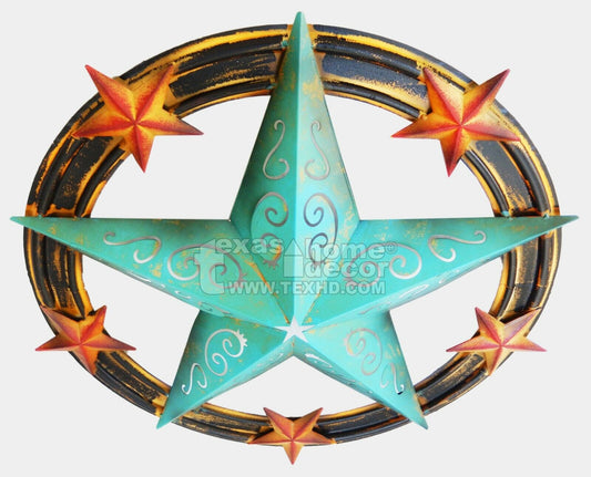 Large Metal Barn Star With Ring Filigree Cutouts Turquoise Red Rust Accents 25 inch