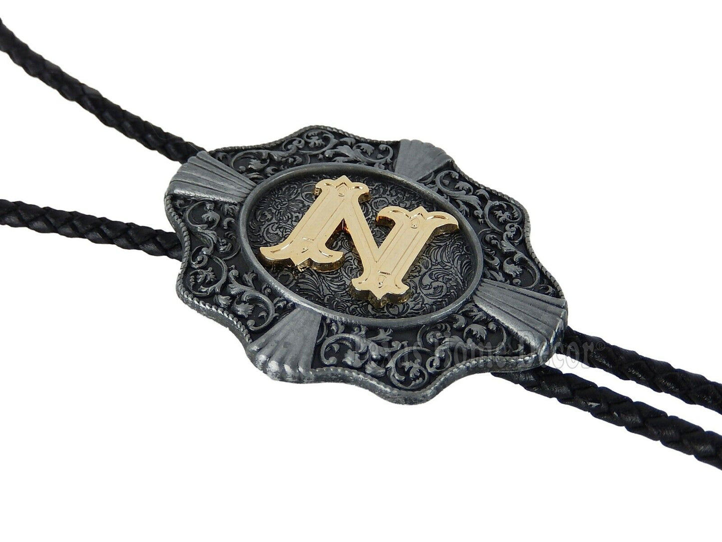 Initial Letter "Z" Bolo Tie Western 38" Genuine Leather Cord Detailed Tips