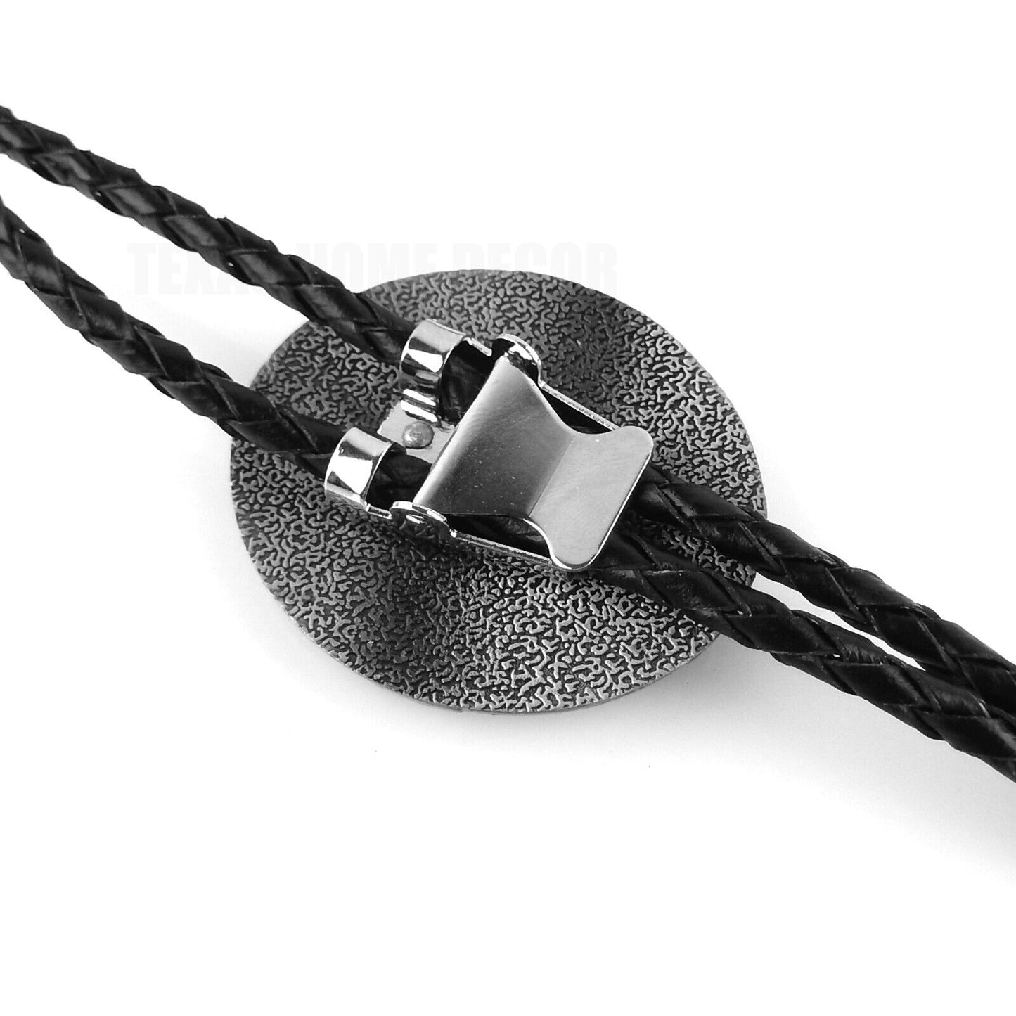 Oval Geometric Bolo Tie Southwestern Antique Silver 40" Adjustable Leather Cord