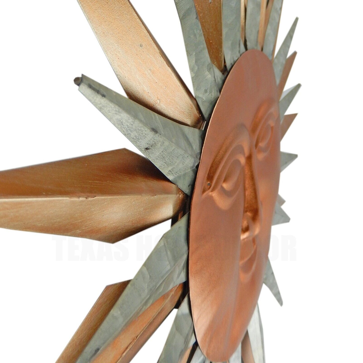 Large Garden Metal Sun Face Wall Decor Metallic Silver and Copper Rays 32" x 22"