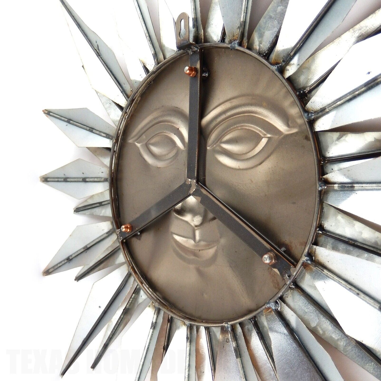 Large Garden Metal Sun Face Wall Decor Metallic Silver and Copper Rays 32" x 22"