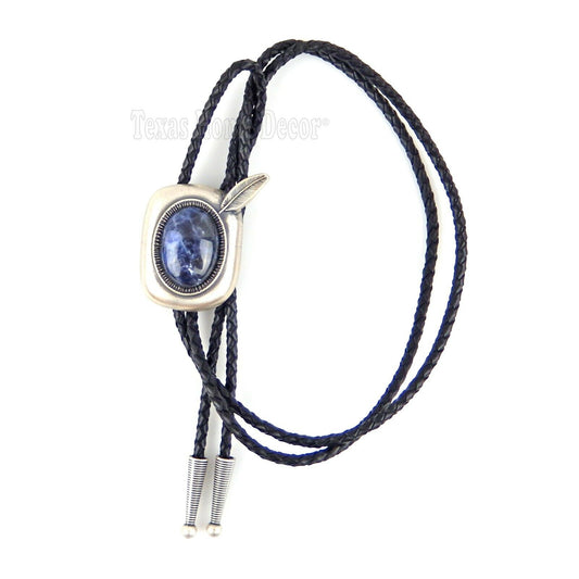 Blue Plessite Stone Feather Bolo Tie Real Silver Plated 36" Adjustable Cord