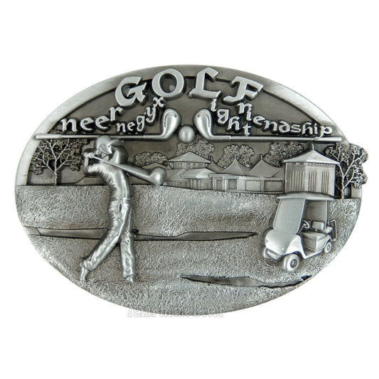 Golf Belt Buckle "Green Oxygen Light Friendship" Antique Silver Fits 1.5" Belts