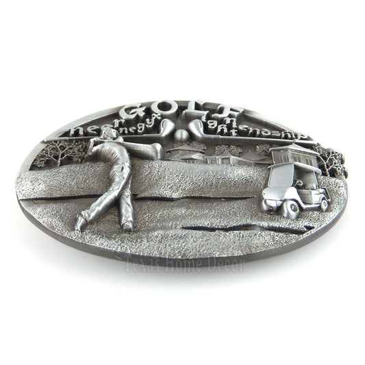 Golf Belt Buckle "Green Oxygen Light Friendship" Antique Silver Fits 1.5" Belts