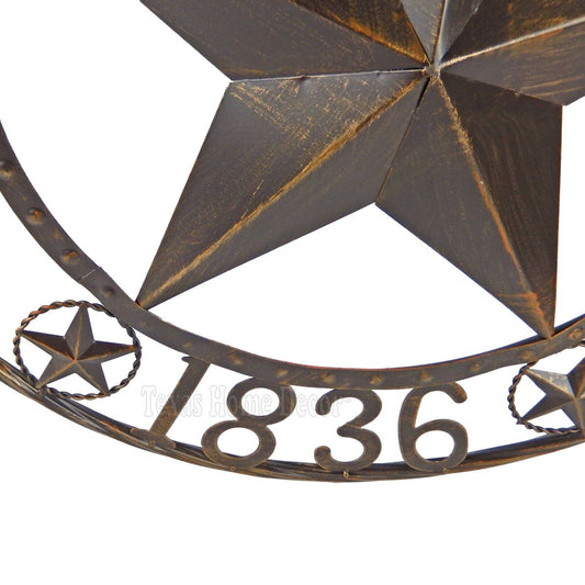 Texas 1836 Metal Barn Star Circle Rope Ring Rustic Brown Copper Finish 24 inch