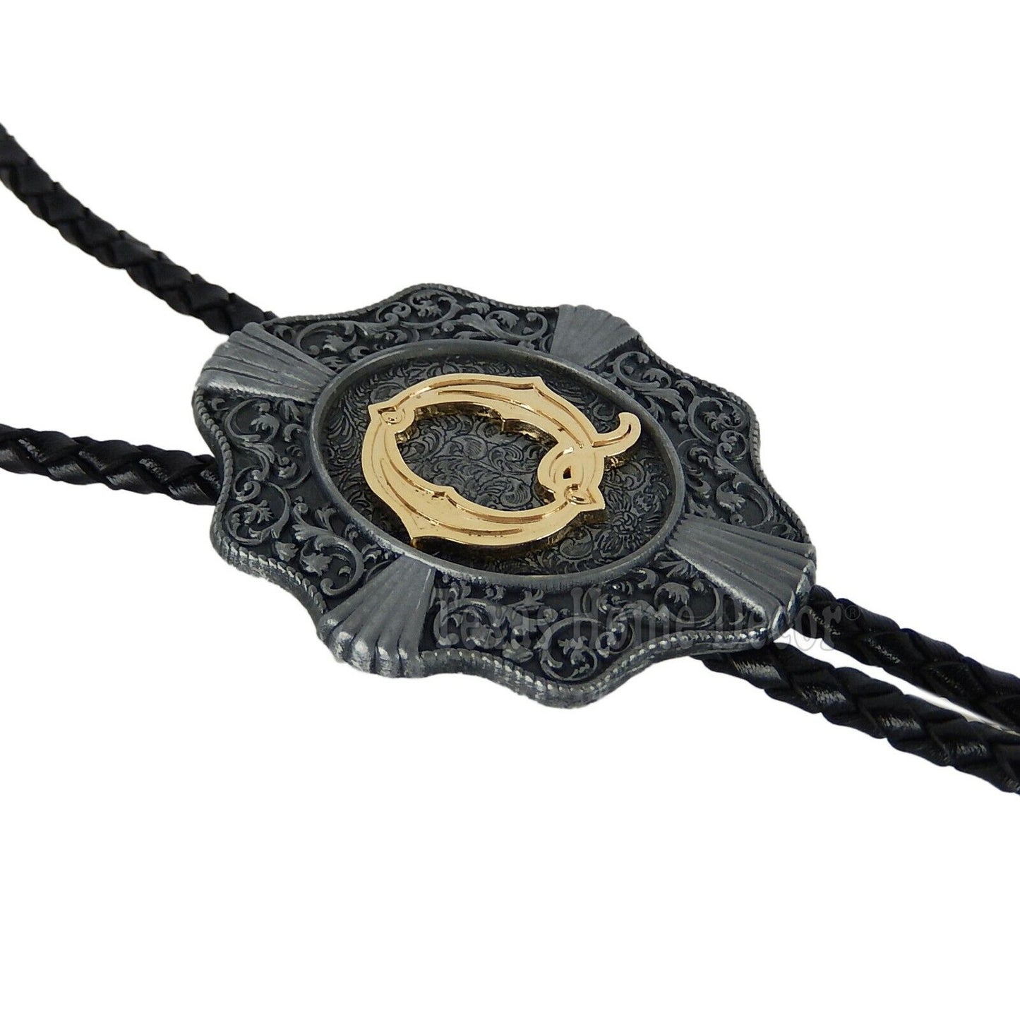 Initial Letter "Q" Bolo Tie Western 38" Genuine Leather Cord Detailed Tips