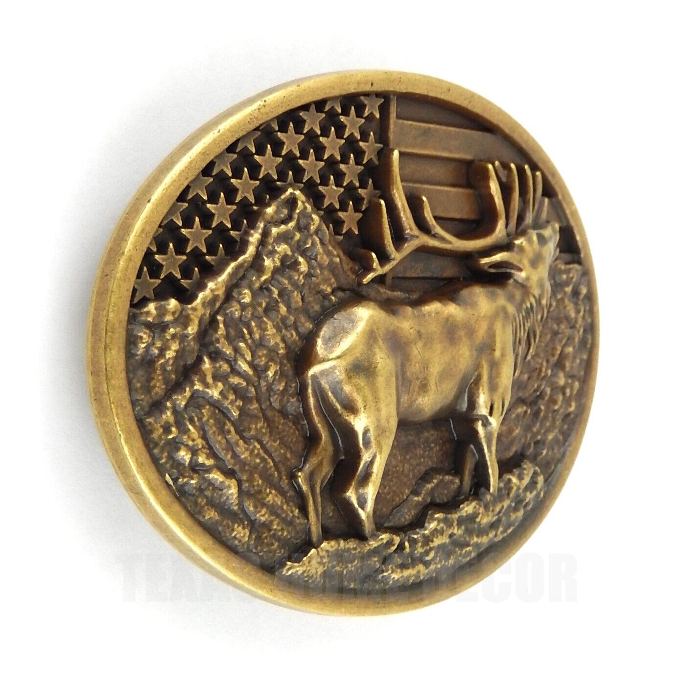 Elk Deer American Flag Belt Buckle USA Hunter Antique Bronze Fits 1.5" Belts