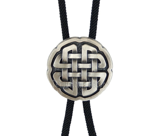 Celtic Knot Bolo Tie Real Silver Plated 35" Fiber Sky Systems Braided Cord