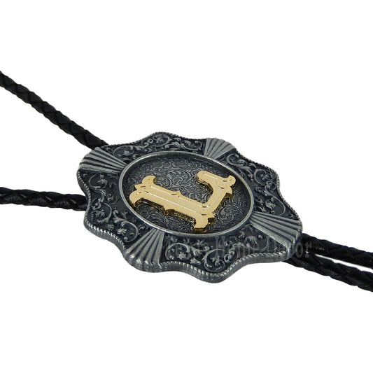 Initial Letter "L" Bolo Tie Western 38" Genuine  Leather Cord Detailed Tips