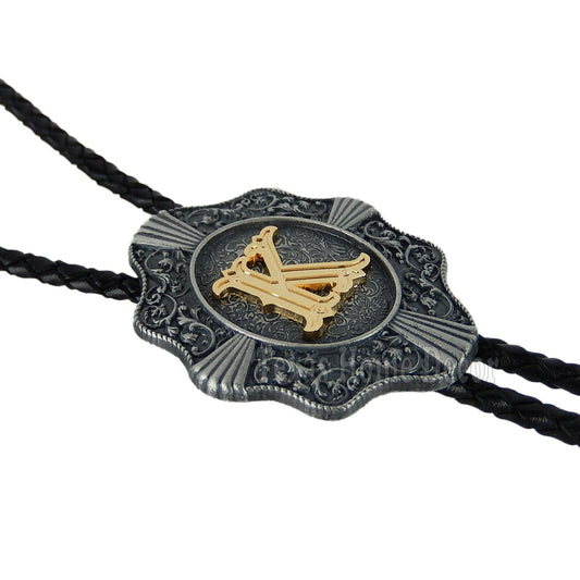 Initial Letter "K" Bolo Tie Western 38" Genuine  Leather Cord Detailed Tips
