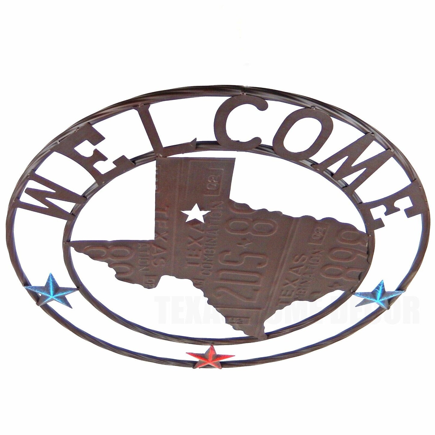 Metal Texas Map Welcome Plaque Sign Rustic Western Wall Decor License Plate 24"