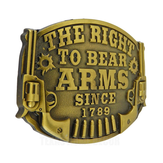 The Right To Bear Arms Belt Buckle 2nd Amendment Gun Rights Bullets Bronze Color