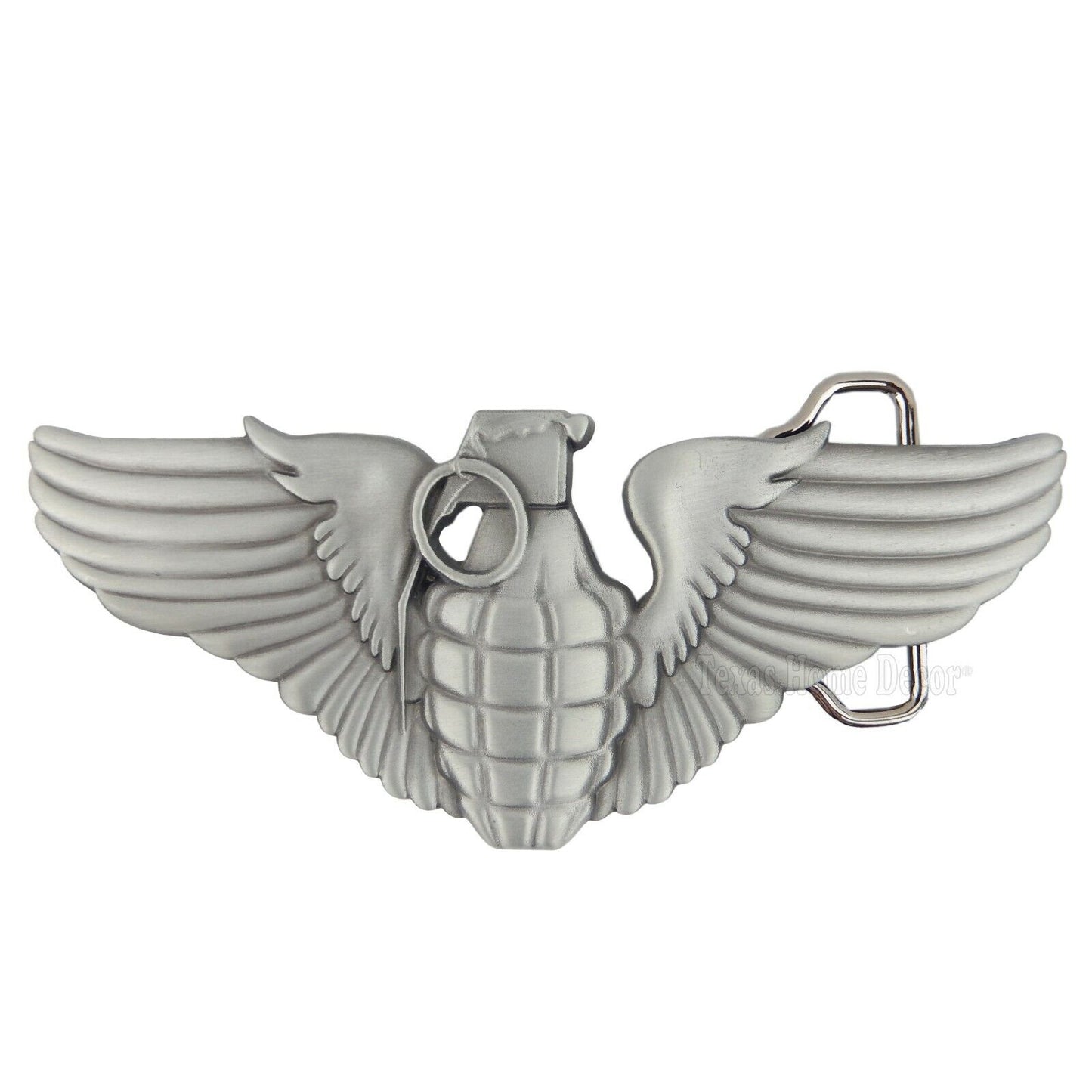 Grenade Angel Wings Belt Buckle Military Memorial Silver Tone Fits 1.5" Belt