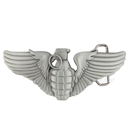 Grenade Angel Wings Belt Buckle Military Memorial Silver Tone Fits 1.5" Belt