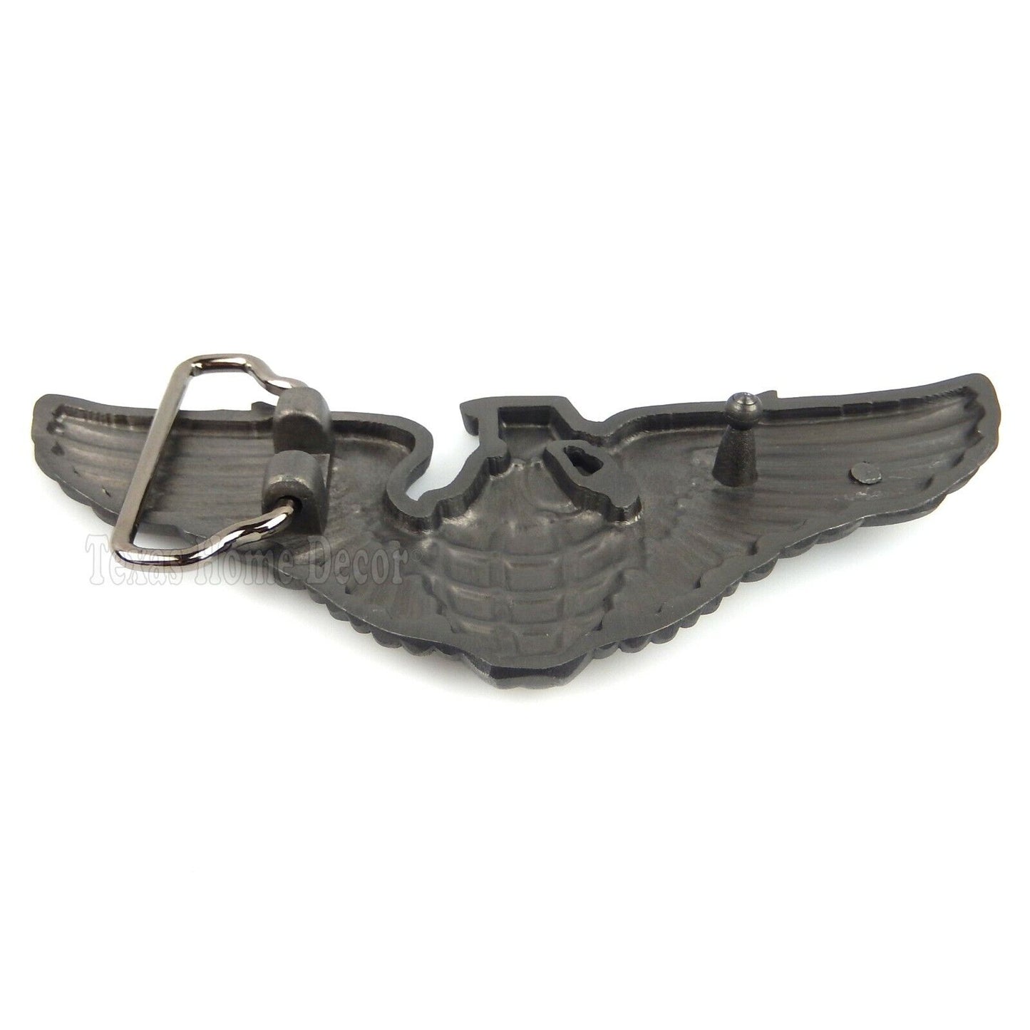 Grenade Angel Wings Belt Buckle Military Memorial Silver Tone Fits 1.5" Belt