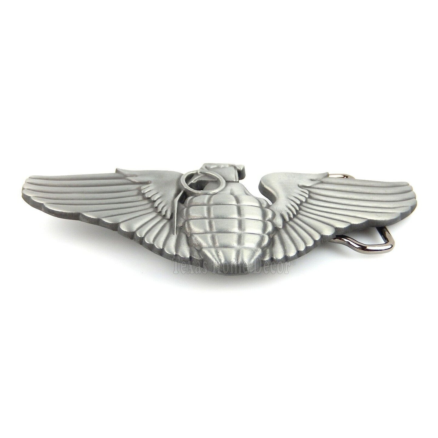 Grenade Angel Wings Belt Buckle Military Memorial Silver Tone Fits 1.5" Belt