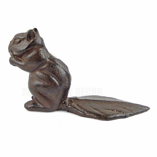 Brown Cast Iron Squirrel Figurine Statue Garden Tree Stump Yard Porch Decor