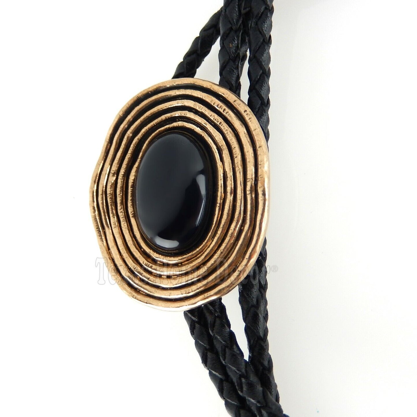 Obsidian Bolo Tie Real Gold Plated 38" Adjustable Leather Cord