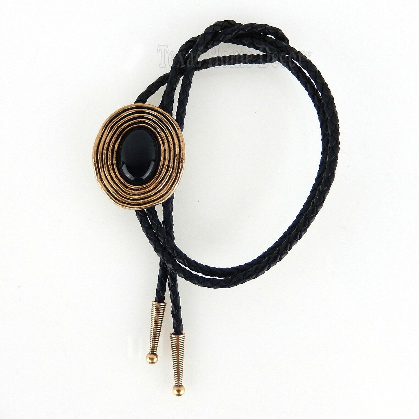 Obsidian Bolo Tie Real Gold Plated 38" Adjustable Leather Cord