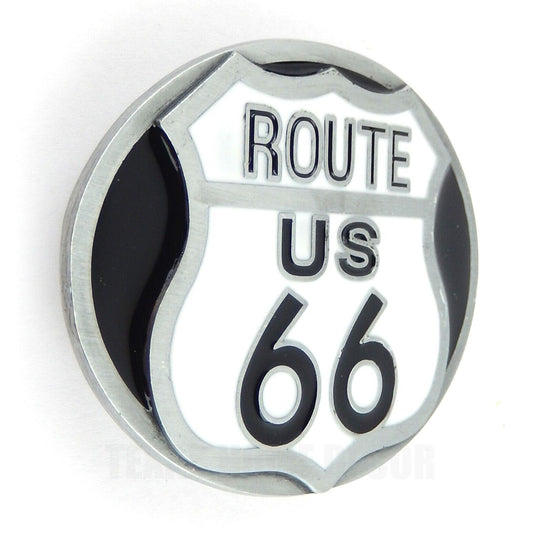 Route US 66 Belt Buckle Antique Silver Glossy Black &White Enamel Fits 1.5" Belt