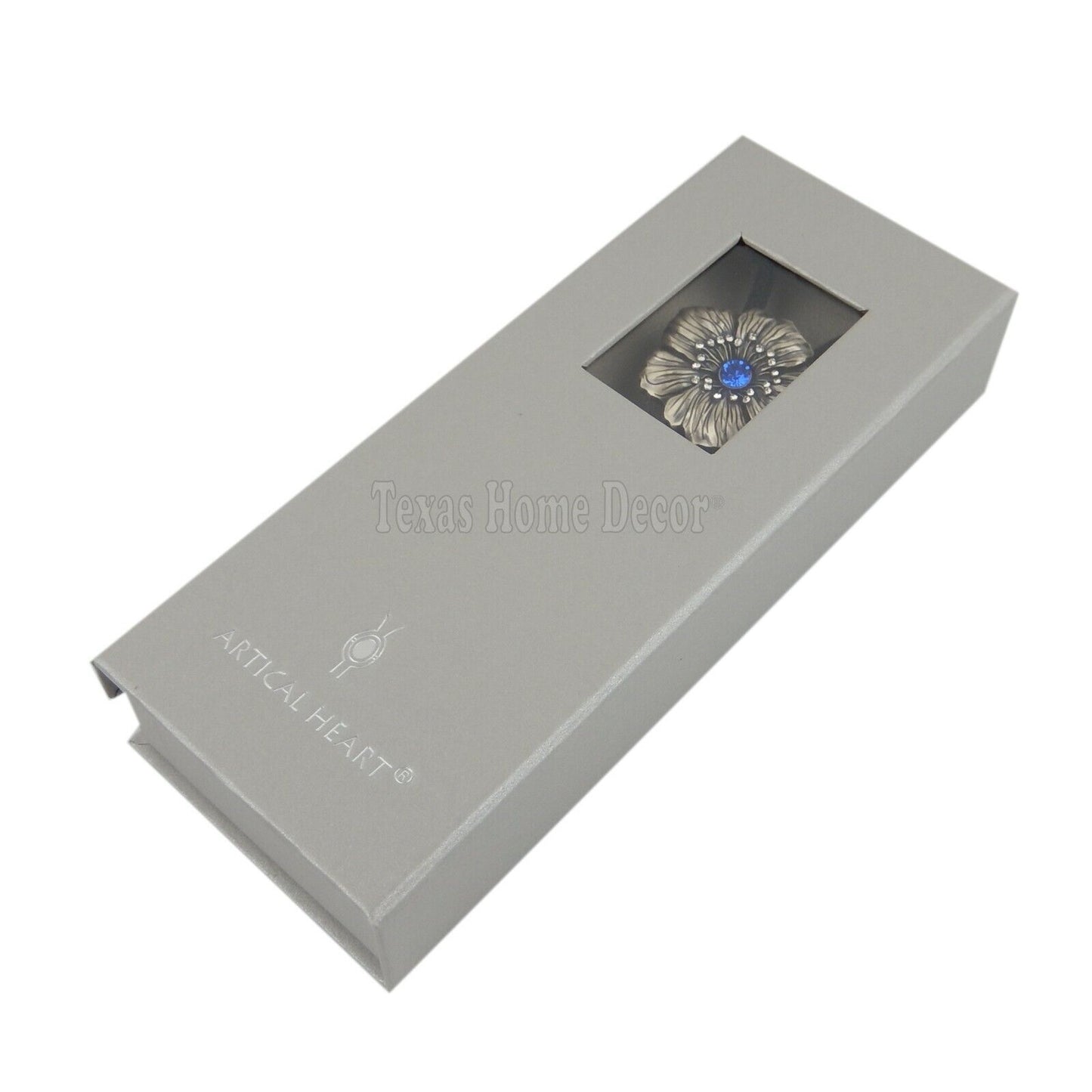 Women's Flower Bolo Tie Blue Rhinestones Real Silver Plated 36" Adjustable Cord