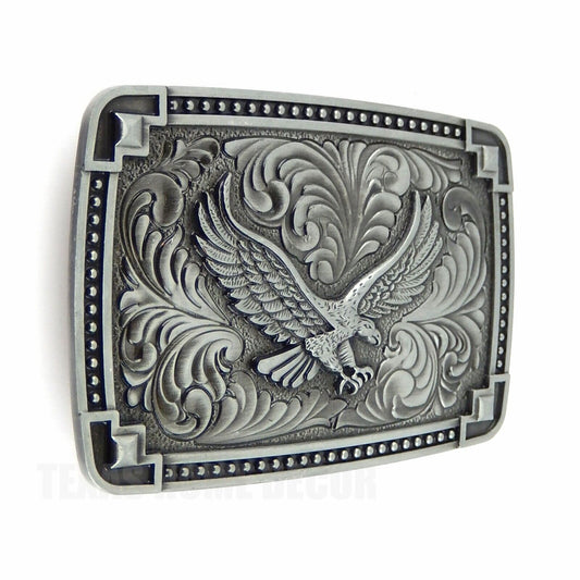 Soaring American Eagle Floral Belt Buckle Antique Silver Tone Fits 1.5" Belts