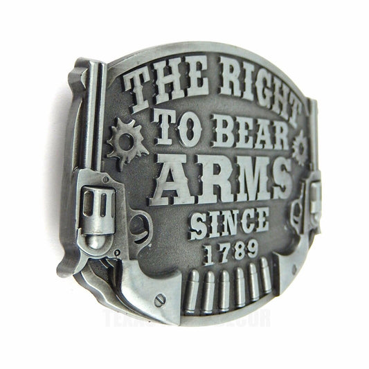 The Right To Bear Arms Belt Buckle 2nd Amendment Gun Rights Bullets Silver Tone