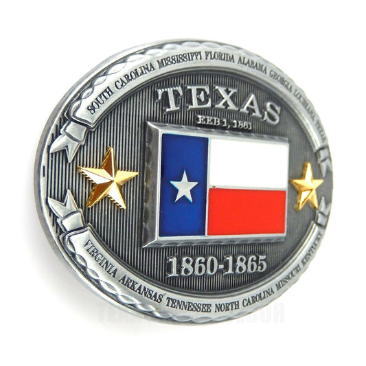 Texas Flag Stars Banner Belt Buckle Antique Silver Tone Enamel Fits 1.5" Belts