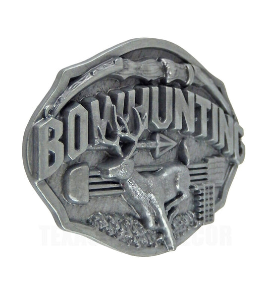Bowhunting Belt Buckle Deer Arrow Antique Silver Tone Western Fits 1.5" Belts