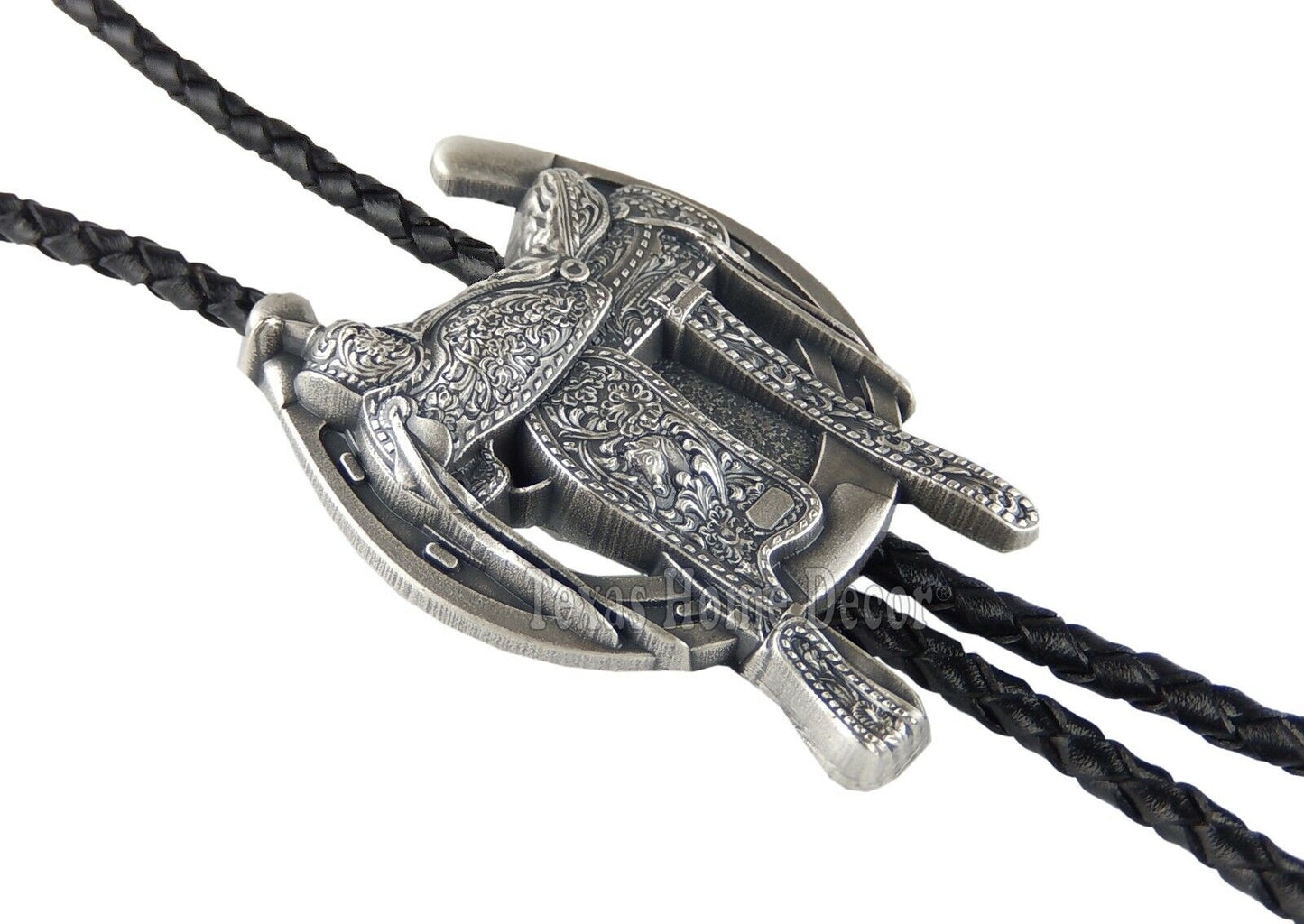 Saddle Bolo Tie Boots Horseshoe Real Silver Plated 38" Leather Cord Western