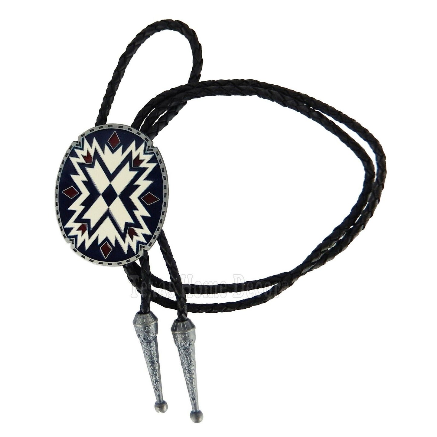 Southwestern Bolo Tie Aztec Geometric 38" Adjustable Leather Cord Enamel Inlay