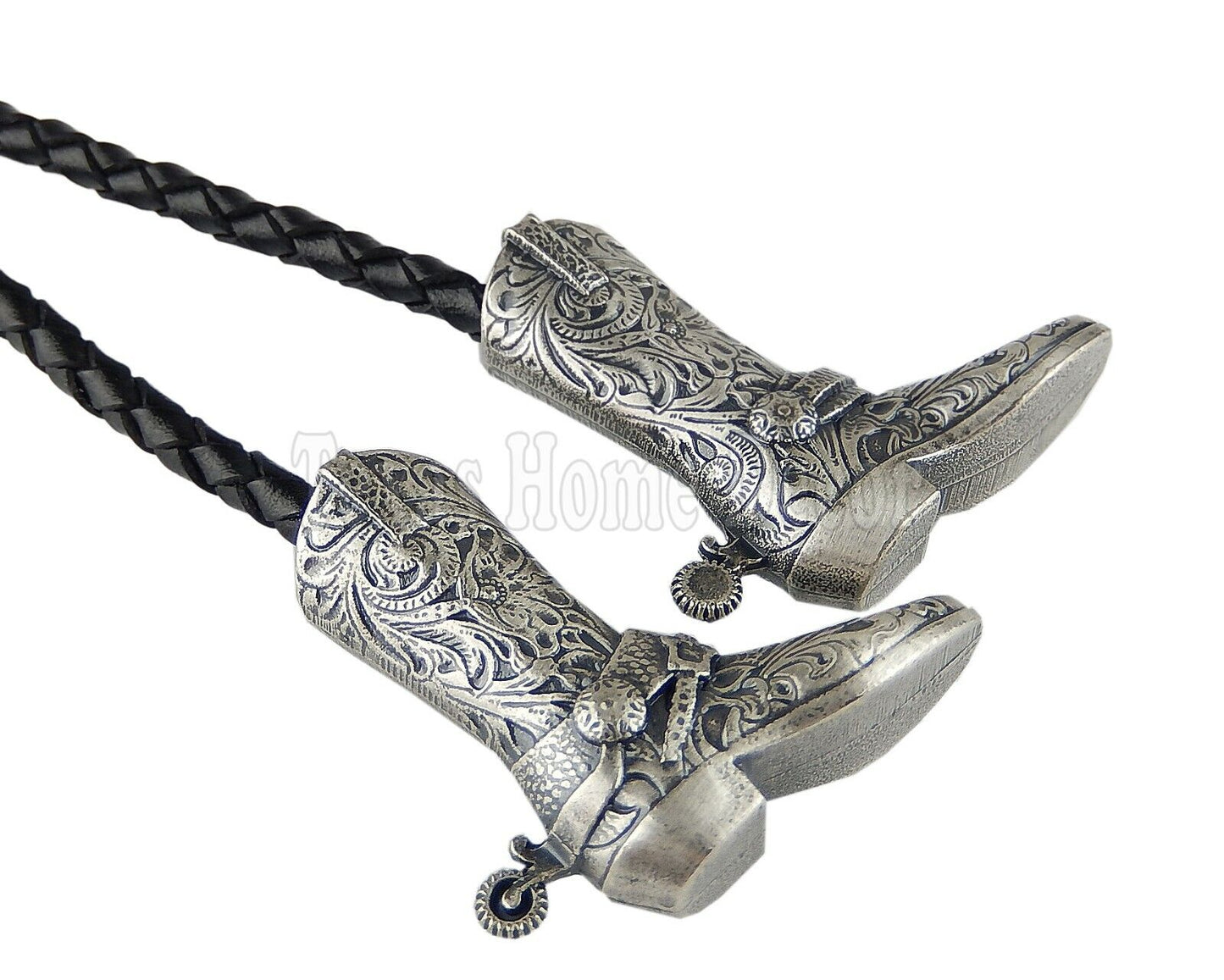 Saddle Bolo Tie Boots Horseshoe Real Silver Plated 38" Leather Cord Western