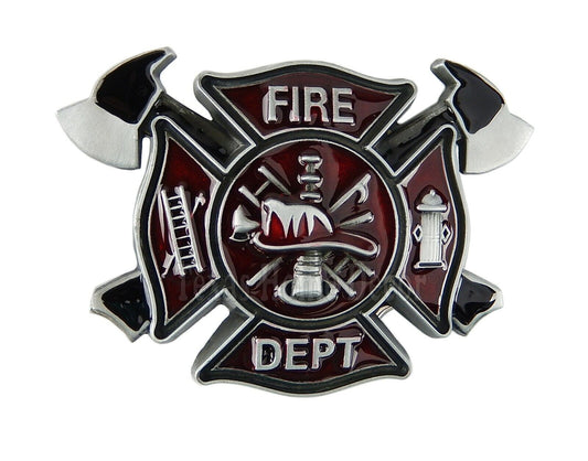 Firefighter Men's Belt Buckle Silver Tone Fits 1.5" Belts Red Black Enamel
