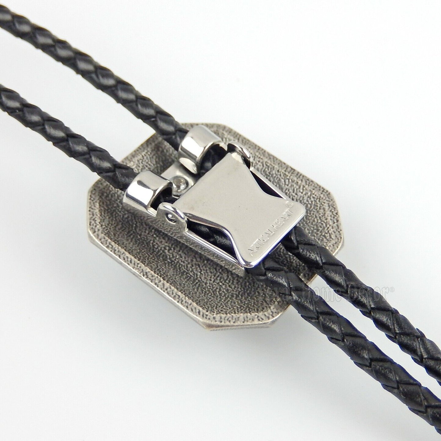 Black Agate Stone Celtic Bolo Tie Real Silver Plated 38" Genuine Leather Cord