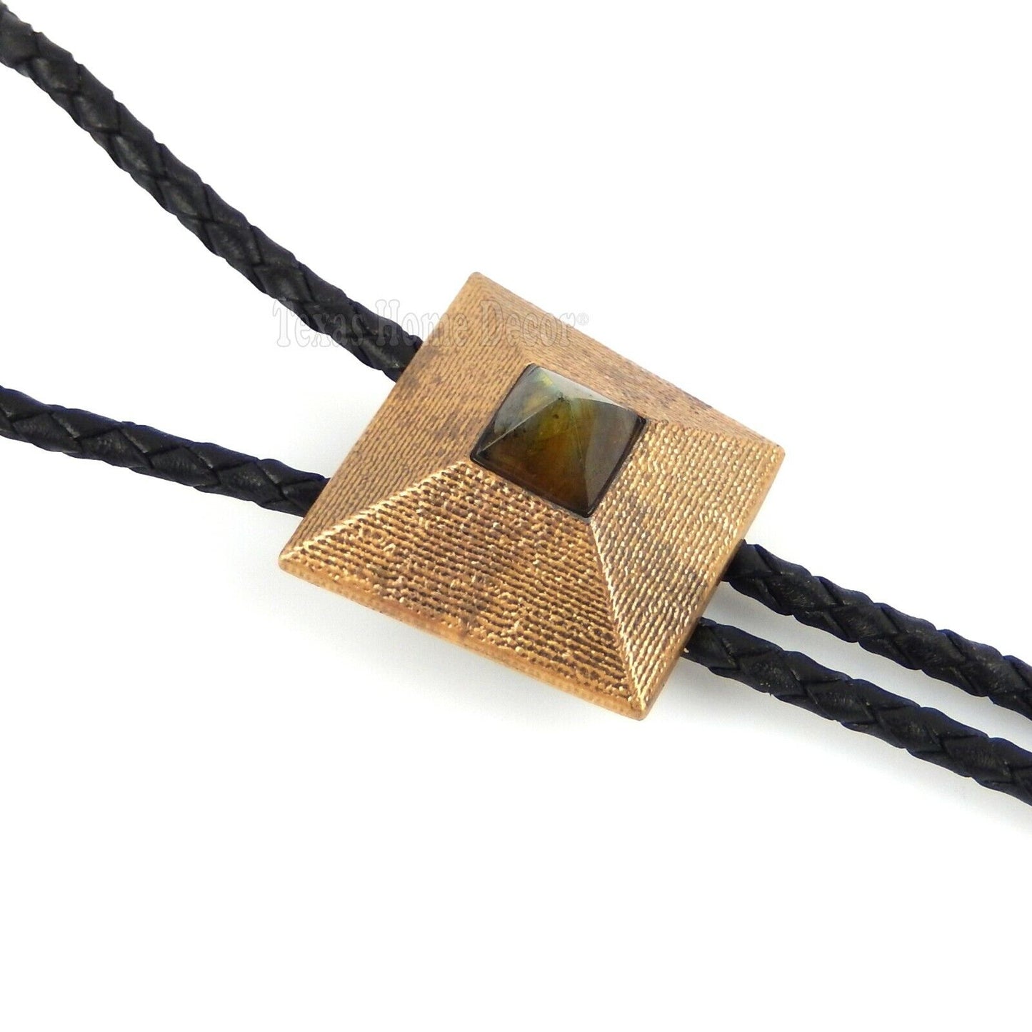 Pyramid Labradorite Stone Bolo Tie Real Gold Plated 38" Adjustable Leather Cord