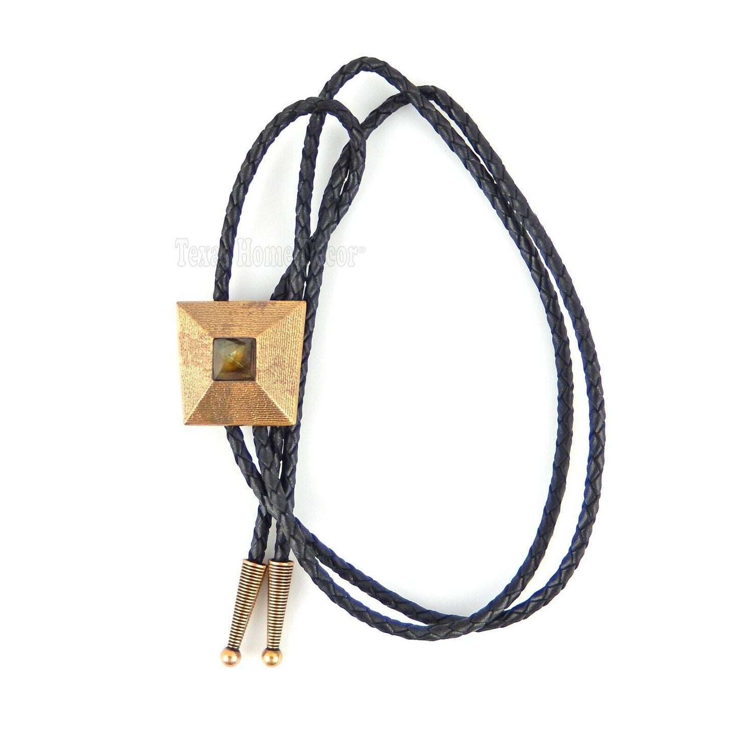 Pyramid Labradorite Stone Bolo Tie Real Gold Plated 38" Adjustable Leather Cord