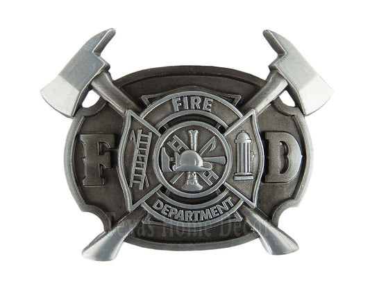 Firefighter Belt Buckle Fire Department Antique Silver Tone Fits 1.5" Belt