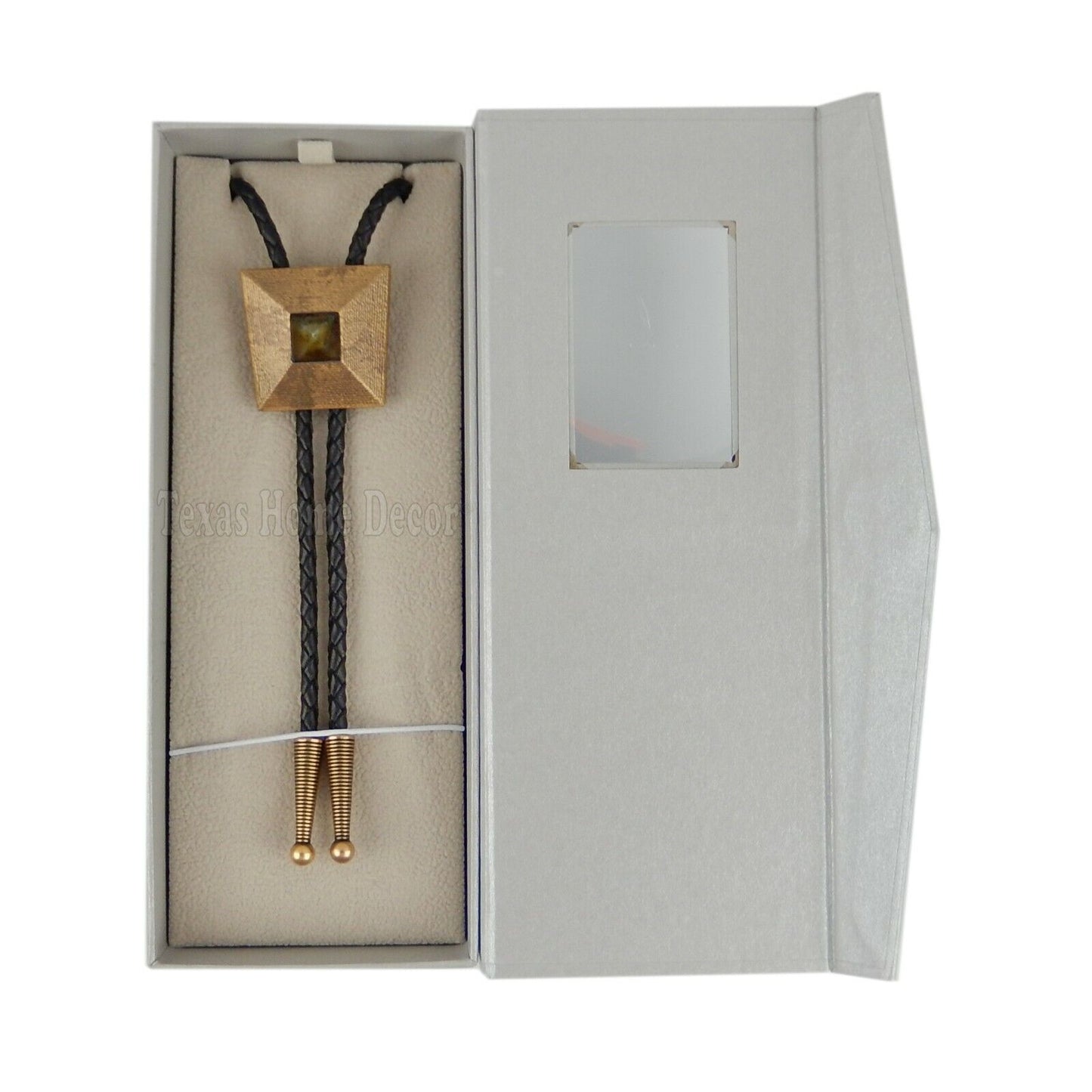 Pyramid Labradorite Stone Bolo Tie Real Gold Plated 38" Adjustable Leather Cord