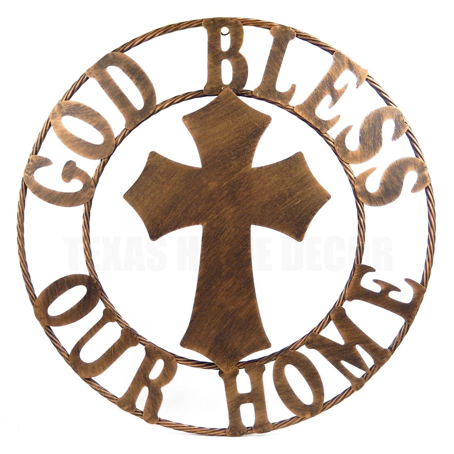 Metal God Bless Our Home Cross Wall Decor Circle Brushed Copper Finish 26 inch