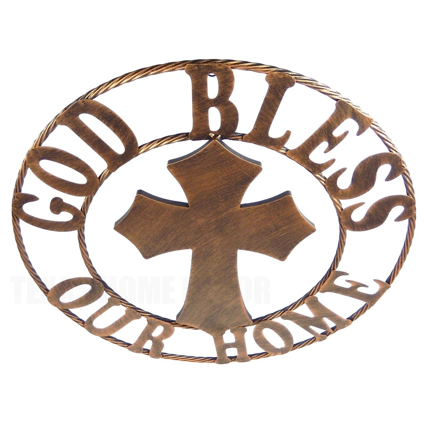 Metal God Bless Our Home Cross Wall Decor Circle Brushed Copper Finish 26 inch
