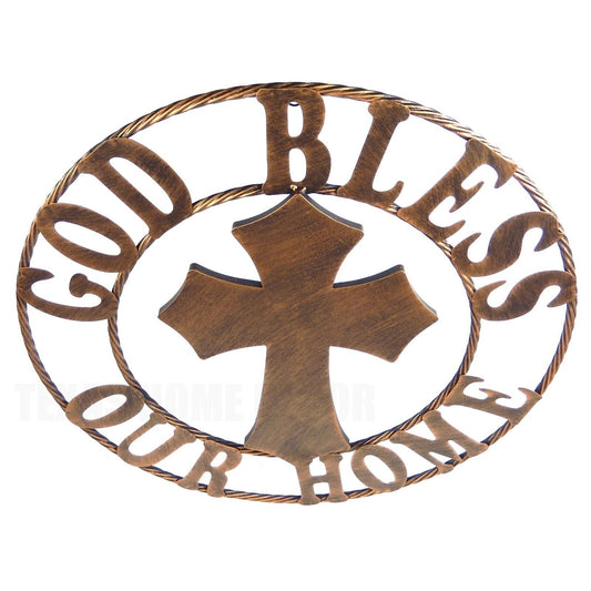 Metal God Bless Our Home Cross Wall Decor Circle Brushed Copper Finish 26 inch