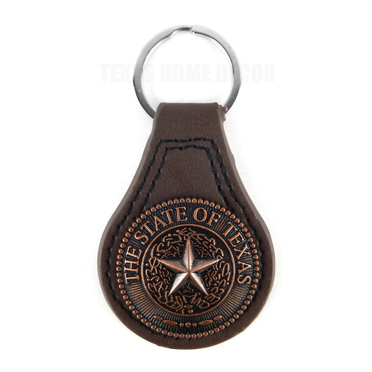 Brown Leather Keychain Copper The State of Texas Star Seal Concho