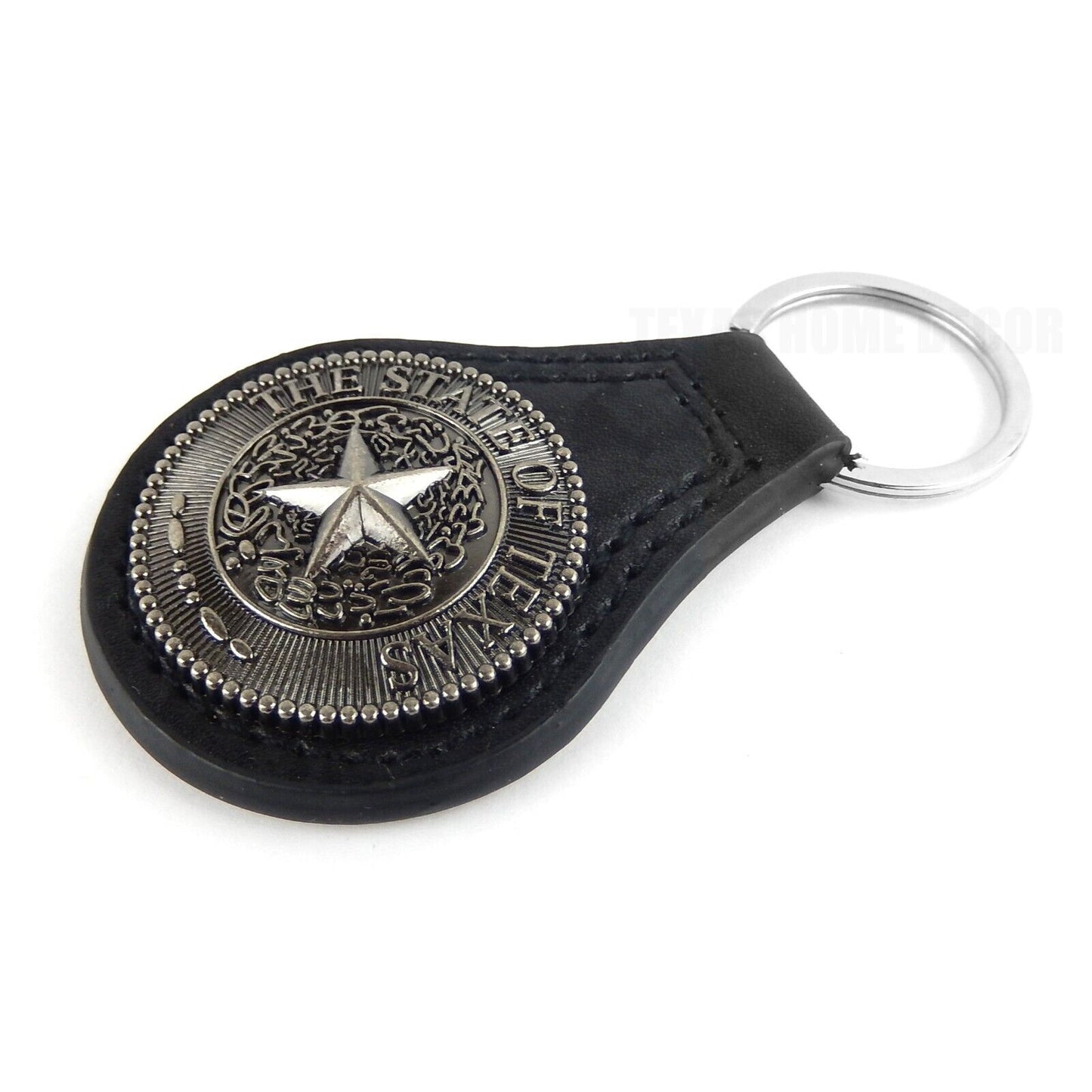 Black Leather Keychain Silver The State of Texas Star Seal Concho