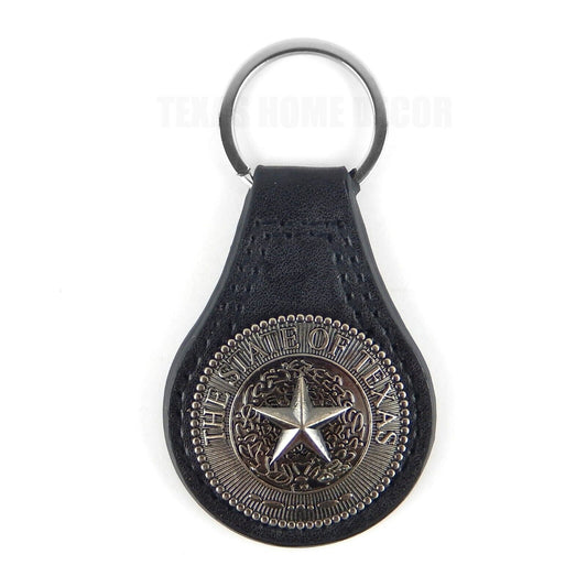 Black Leather Keychain Silver The State of Texas Star Seal Concho