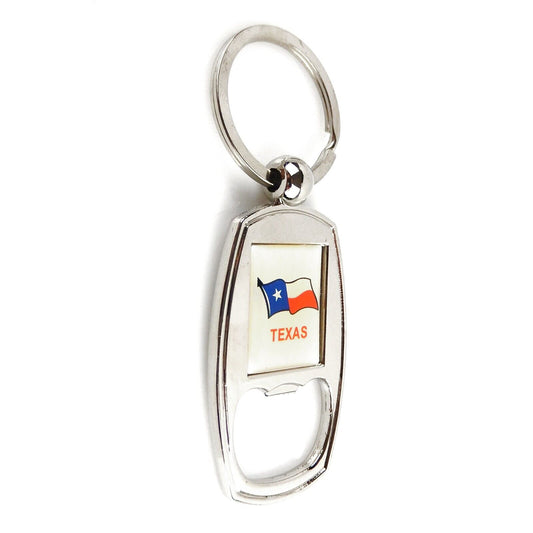 Metal Texas Souvenir Flag Keychain Bottle Opener Key Ring Silver Color