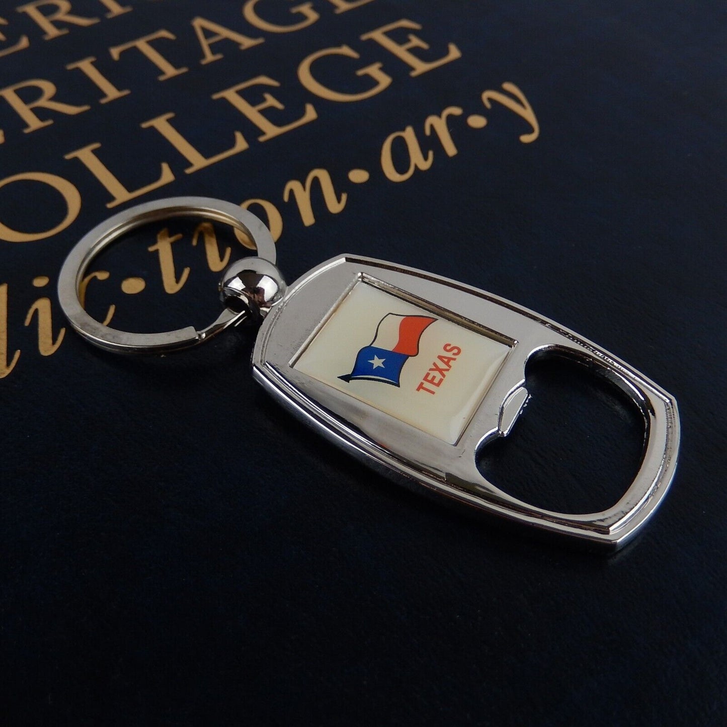 Metal Texas Souvenir Flag Keychain Bottle Opener Key Ring Silver Color