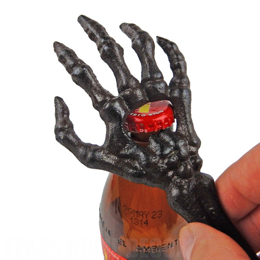 Cast Iron Skeleton Hand Beer Bottle Opener Antique Brown Rustic Finish Hand Held