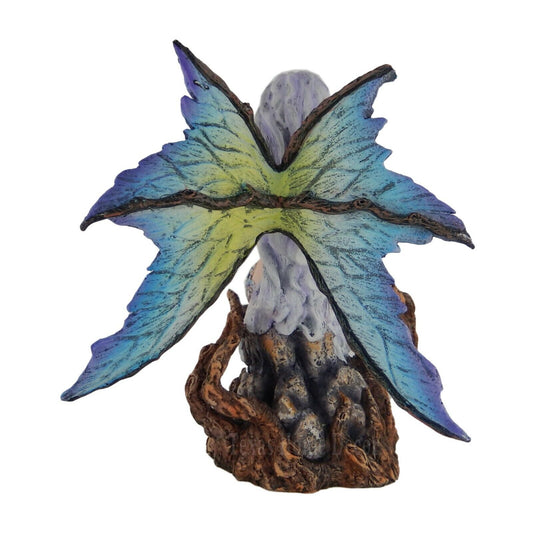 Winged Fairy On Tree Stump Figurine Statue Hand Painted Polyresin Fantasy Decor